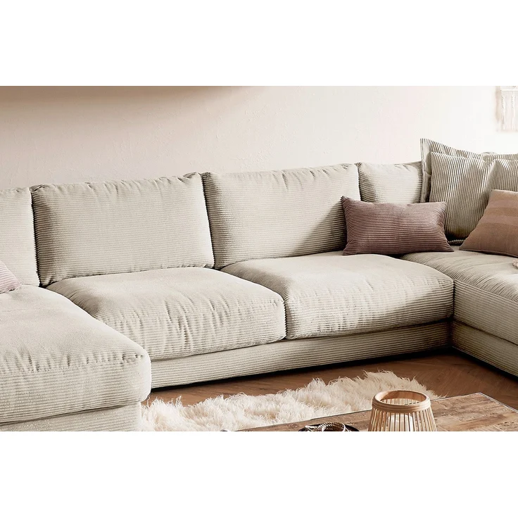 KAWOLA Sofa MADELINE Wohnlandschaft U-Form Cord cremeweiß Longchair links 86 x 224 x 425 cm – Bild 5