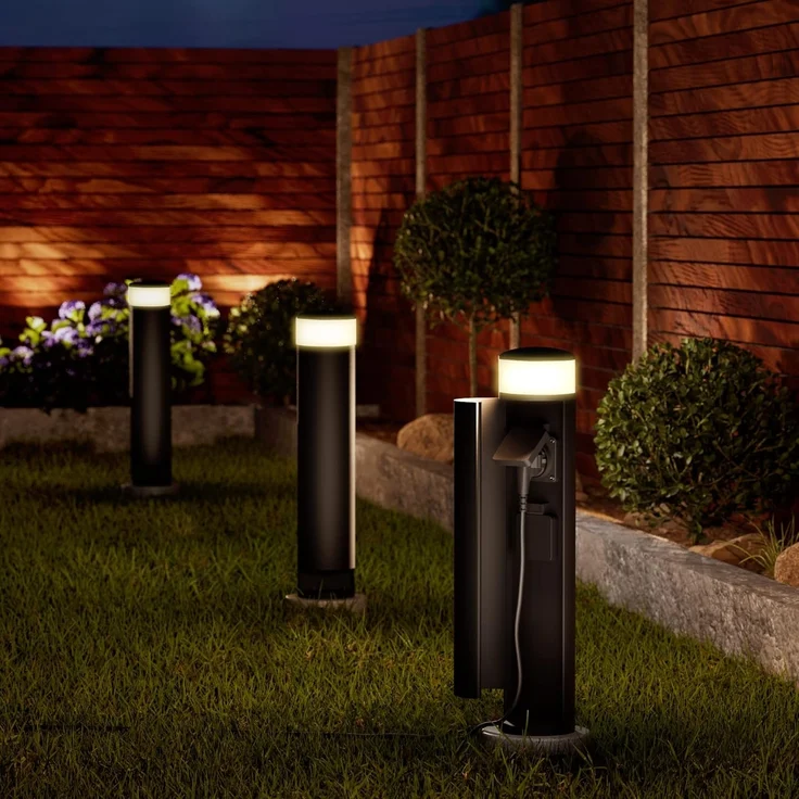 SSC-LUXon LED Gartenstrahler PALISO Energiesaeule mit Licht und 2 Steckdosen fuer Aussen - schwarz – Bild 3