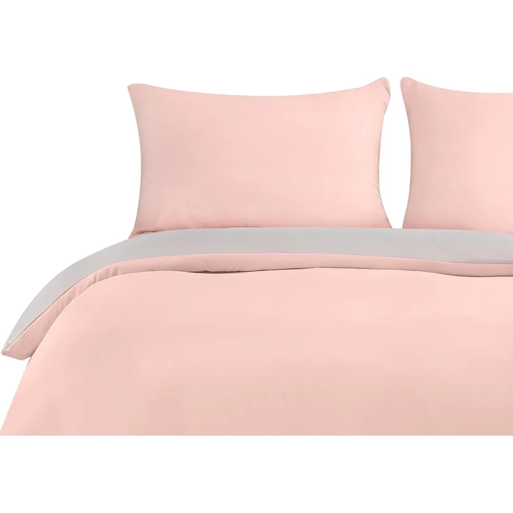 Utopia Bedding Bettwäsche 200x200 Set - Mikrofaser Bettbezug 200x200 cm + 2 Kissenbezüge 50x75 cm - Grau/Rosa – Bild 2