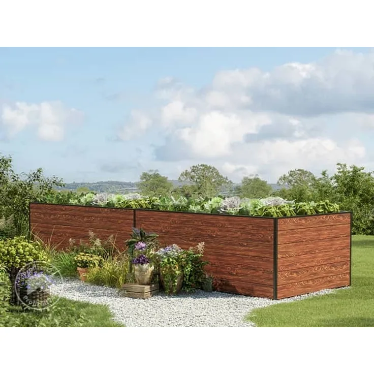 GFP Aluminium Hochbeet KINGSIZE DANIELA - 387 x 99 x 77 cm - Holzoptik, Stecksystem, langlebig