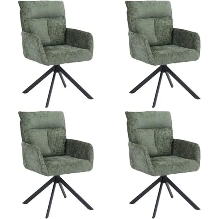 HOME DELUXE Esszimmerstuhl mit Armlehne ALUNA Chenille - 4er Set Grün – Bild 1