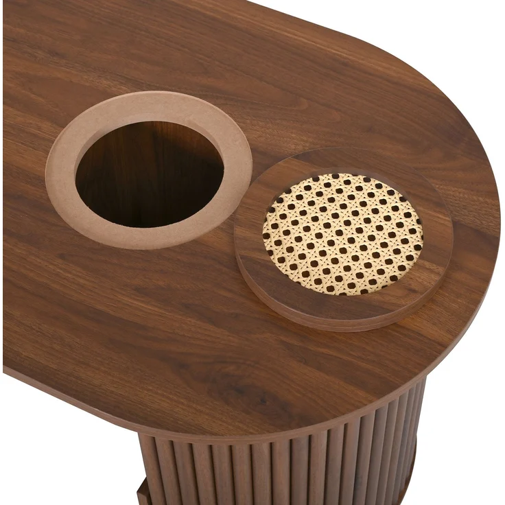Ovaler Couchtisch aus MDF mit Ablagefächern, 105x50x46,5 cm, Walnuss – Bild 10