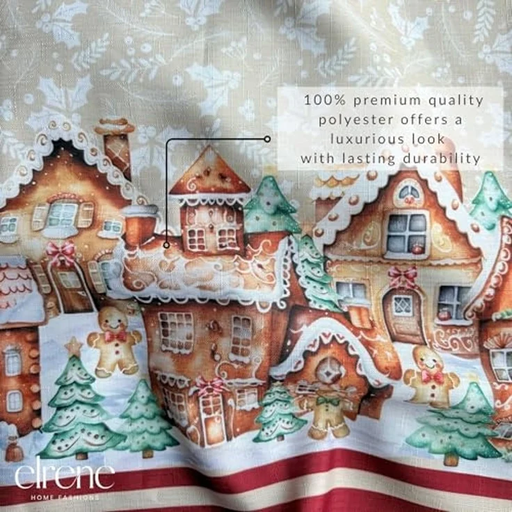 Elrene Home Fashions Gingerbread Village Bliss Tischdecke mit Bordüre, 152,4 x 213,4 cm, oval – Bild 3