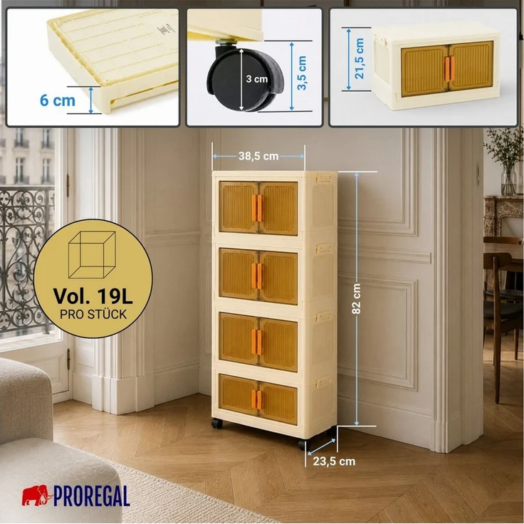 PROREGAL® Aufbewahrungsbox EasyCube stapelbar 4 Ebenen & Rollen Stapelboxen – Bild 2