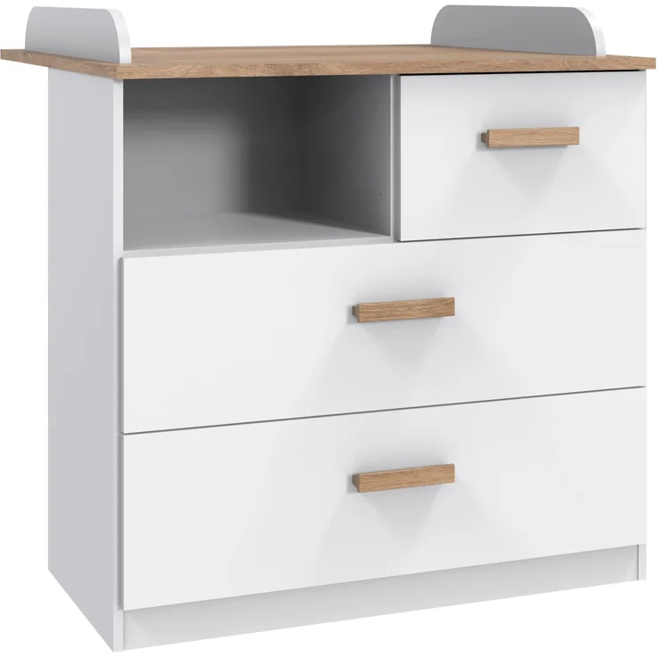 Babyzimmer-Set Kinderzimmer Babybett Wickelkommode Kleiderschrank 91 Weiß Eiche – Bild 4