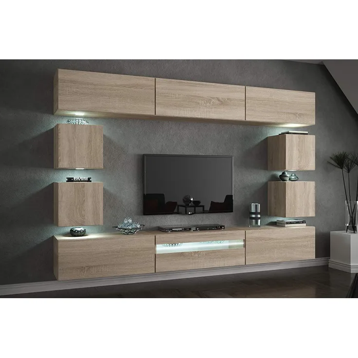 Furnitech Future C81 Wohnzimmer Wandschrank Mediawand mit Led Beleuchtung Schrankwand Wohnwand Möbel (C81-M-S3 1B (273cm), Möbel ohne LED)