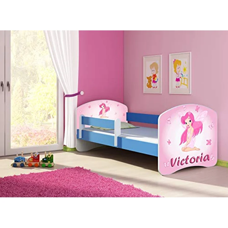 ACMA Kinderbett Jugendbett mit Einer Schublade und Matratze Blau mit Rausfallschutz Lattenrost II 140x70 160x80 180x80 (07 Rosa Fee, 180x80) – Bild 5