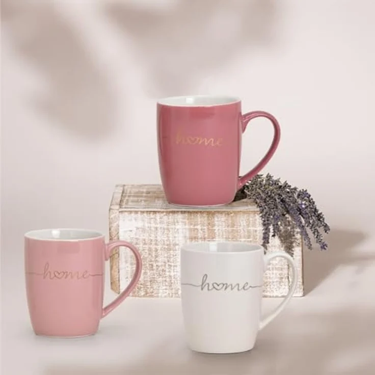 matches21 HOME & HOBBY Tasse Schöne Kaffeetassen 6er Set einfarbig Herzen mit Spruch Home, 6-tlg, Porzellan, Tee Kaffee-Becher, klassisch, rosa pink weiss goldfarben, 300 ml – Bild 6