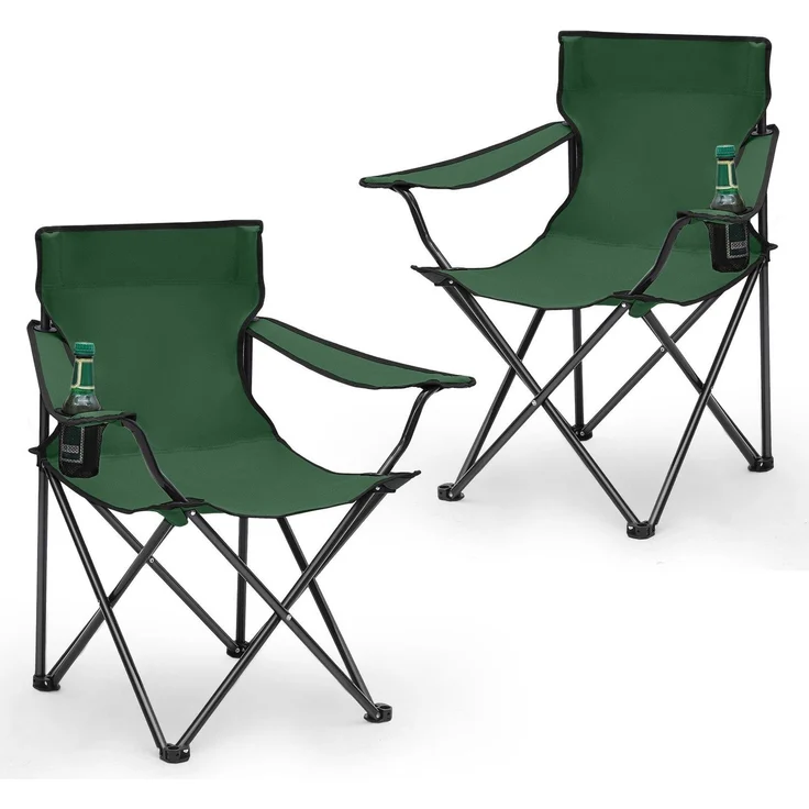 Sunula 2er Set Campingstuhl Faltbar Anglerstuhl Ultraleicht Faltstuhl mit Armlehnen, mit Getränkehalter, mit Tragetasche, bis max. 100 kg, Grün – Bild 2