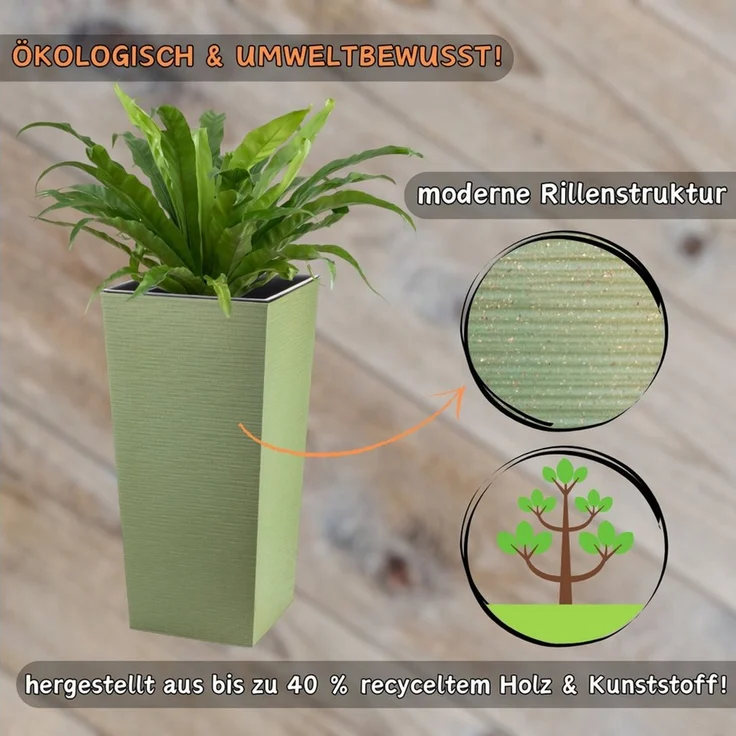 Engelland Pflanzkübel Blumentopf aus recyceltem Kunststoff & Holz (WPC), Rillenoptik (UV-beständig, wetterfest), Blumenkübel für Garten, Balkon, Terrasse, Innen- und Außenbereich – Bild 3