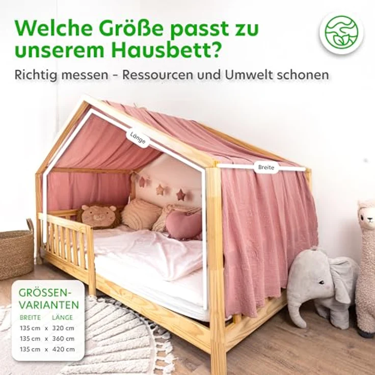 lilimaus Betthimmel Musselin Hausbett Himmel Kinderzimmer Baumwolle mit Gold 2er Set, Gemütlicher Baldachin aus Baumwolle für traumhafte Kinderzimmer-Deko – Bild 5