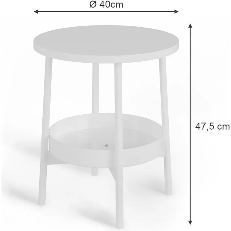Vicco Couchtisch Riono, Weiß, 40 x 40 cm mit zusätzlicher Ablagefläche (1-St)
