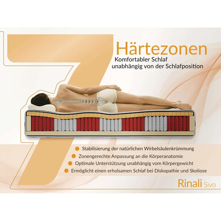 7-Zonen-Multipocketmatratze mit Latexkern – antibakteriell, elastisch & waschbarer Bezug – ideal für Allergiker – Härtegrad H3 – 180 x 200 cm – RINALI – SIVO – Bild 4