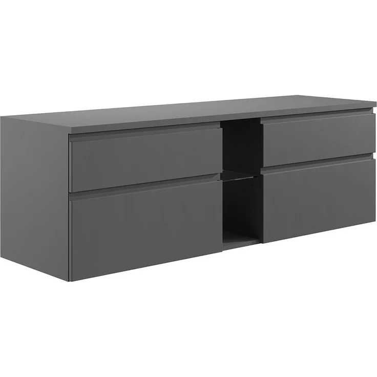 Vente-unique - Waschbeckenunterschrank hängend mit Doppelwaschbecken und Spiegeln - Grau - 150 cm - MAGDALENA II – Bild 6