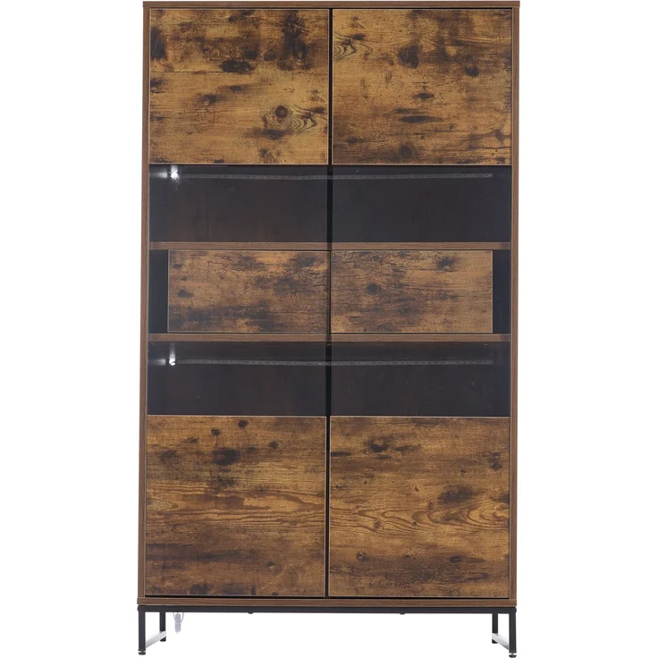 DESVIAE Vitrine mit LED-Beleuchtung, 2 Schubladen, 80x138x40 cm, MDF, Schwarz/Holzmaserung – Bild 8