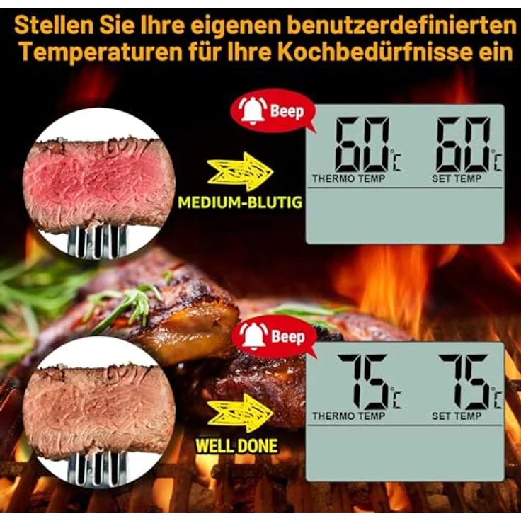 ThermoPro TP16 Fleischthermometer Grillthermometer digital Bratenthermometer Ofenthermometer Thermometer Küchen mit Timer für BBQ, Grill, Smoker Schwarz – Bild 3