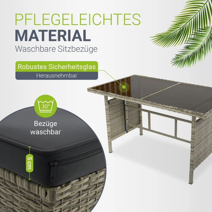 Juskys 'Manacor' Lounge mit Sofa, Tisch, 2 Hocker & Kissen, Polyrattan grau-meliert, 7 Personen – Bild 3