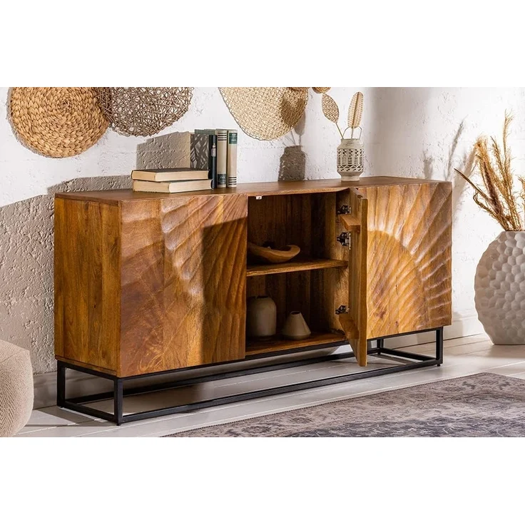 riess-ambiente Sideboard SCORPION 140cm braun, Massivholz · Metall · Kommode · 3D Schnitzereien · Wohnzimmer – Bild 4