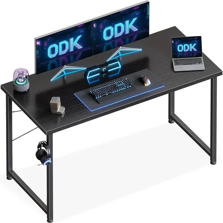 ODK Schreibtisch Schwarz 120x50x74cm Bürotisch mit Stauraum & Kopfhörerhalter