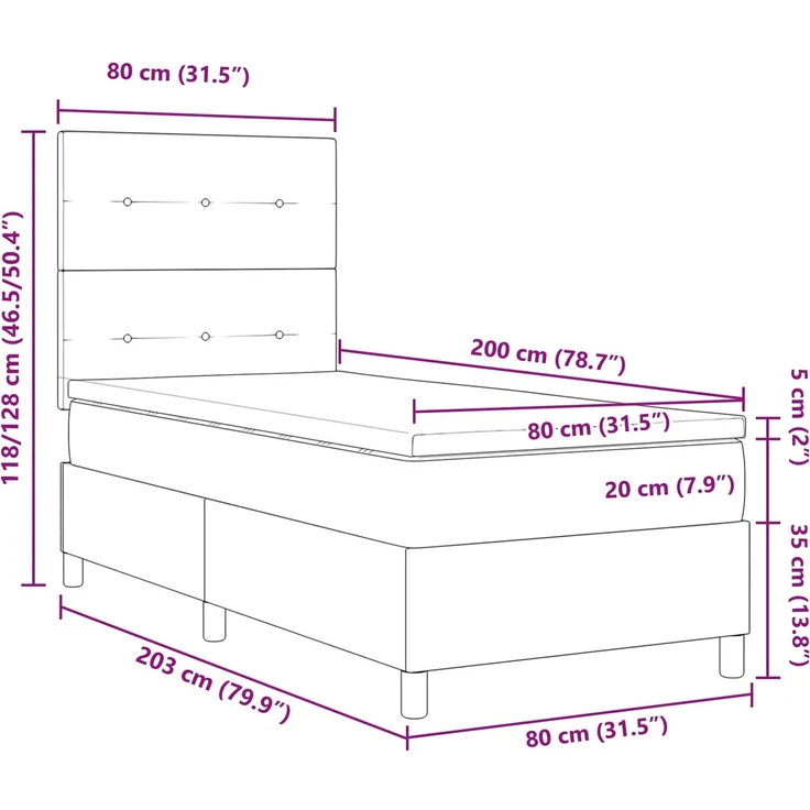 vidaXL Boxspringbett mit LED-Lichtleisten Taupe 80 x 200 cm Stoff 3342827 – Bild 7