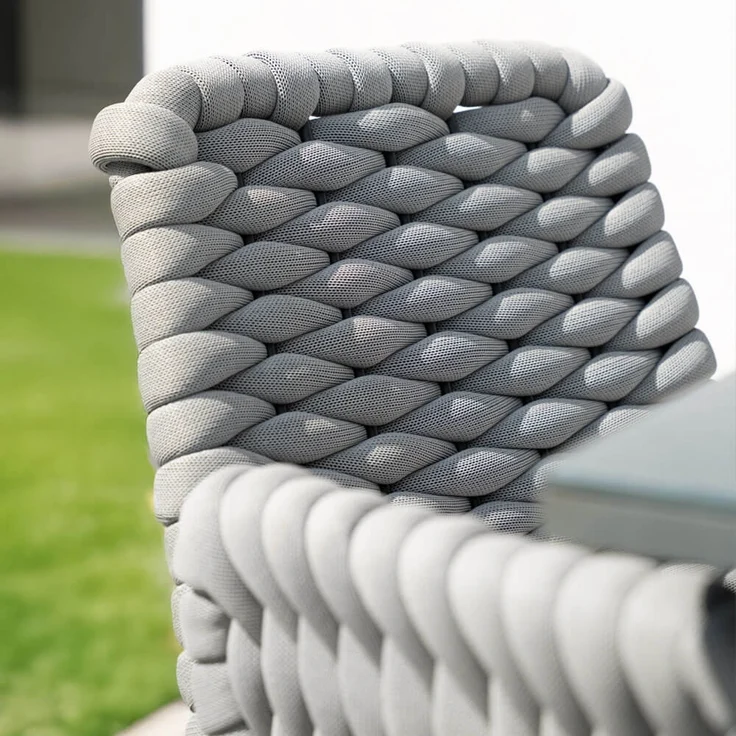 HOME DELUXE Gartenstuhl mit Armlehnen aus Seilgeflecht BALERO Hellgrau - 6er Set – Bild 6