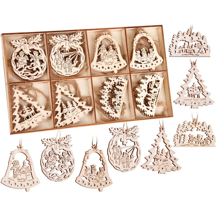 BRUBAKER Christbaumschmuck Weihnachtsbaumschmuck Set (24-tlg), Christbaumanhänger aus Holz - Weihnachtsanhänger zum Basteln
