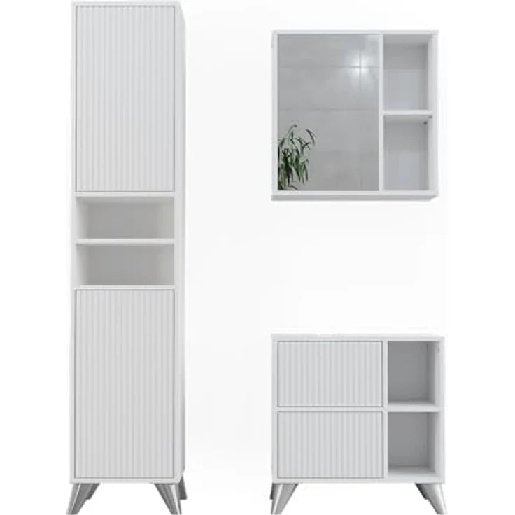 Vichy Badmöbel-Set Leano, Weiss, 3-teilig mit Waschbeckenunterschrank und Spiegelschrank, hochwertige Verarbeitung – Bild 1