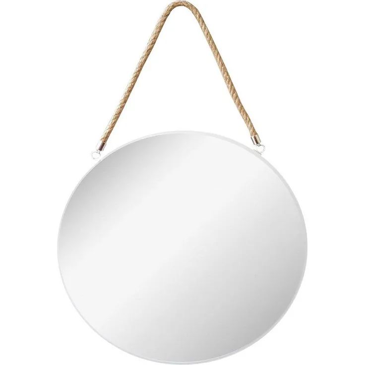 Provance Dekospiegel Runder Spiegel Wand- Badezimmer- Spiegel Weiß 43cm Ø Kordel Glas