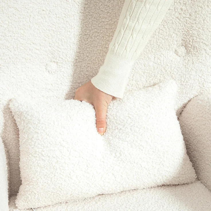 HOMCOM Schaukelstuhl Schaukelsessel mit Armlehne, Teddystoff-Optik (Relaxsessel Schwingsessel, 1 St), für Wohnzimmer, Schlafzimmer, Cremeweiß – Bild 8