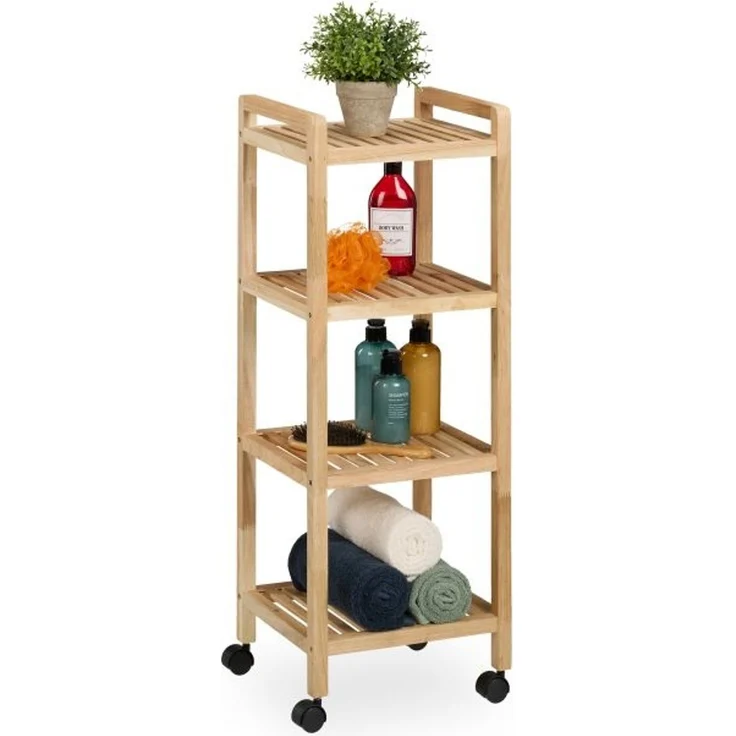 Relaxdays Badregal Holz mit Rollen – Bild 1