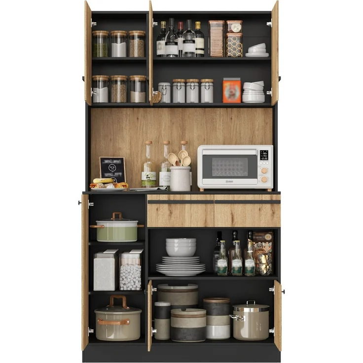 Küchenschrank 100 x 40 x 180 cm mit RGB-LED und verstellbaren Einlegeböden – Natur und Schwarz – Bild 7