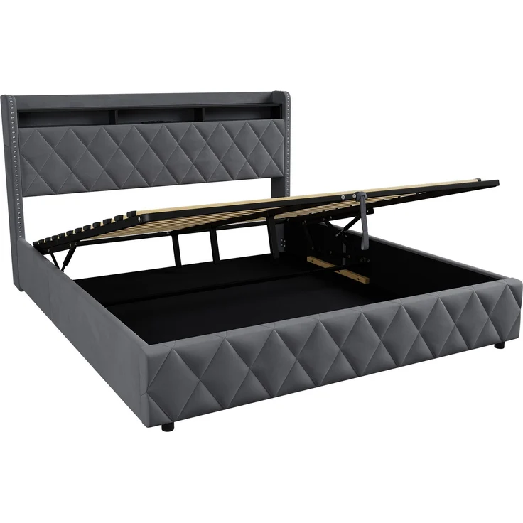 Polsterbett 180x200 cm mit hydraulischem Stauraum, LED und USB-Anschlüssen, Dunkelgrau – Ohne Matratze – Bild 10