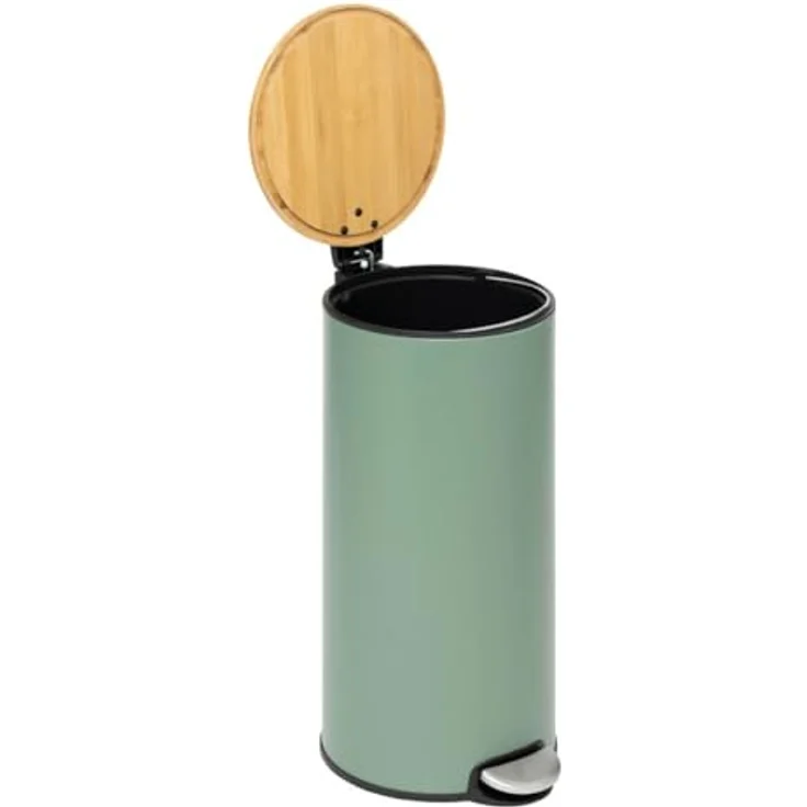5five Moderner Farb-Treteimer 30 l, grüner Kosmetikeimer mit Bambusdeckel, herausnehmbarem Eimer und Soft-Close-Funktion – Bild 3