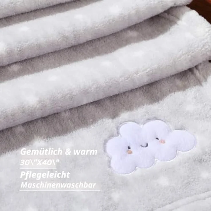 CREVENT Kleine Flauschige warme Baby-Überwurfdecke für Jungen, Kleinkinder, Kinderbett, Kinderwagen, 75x100 cm, graue Wolke – Bild 7