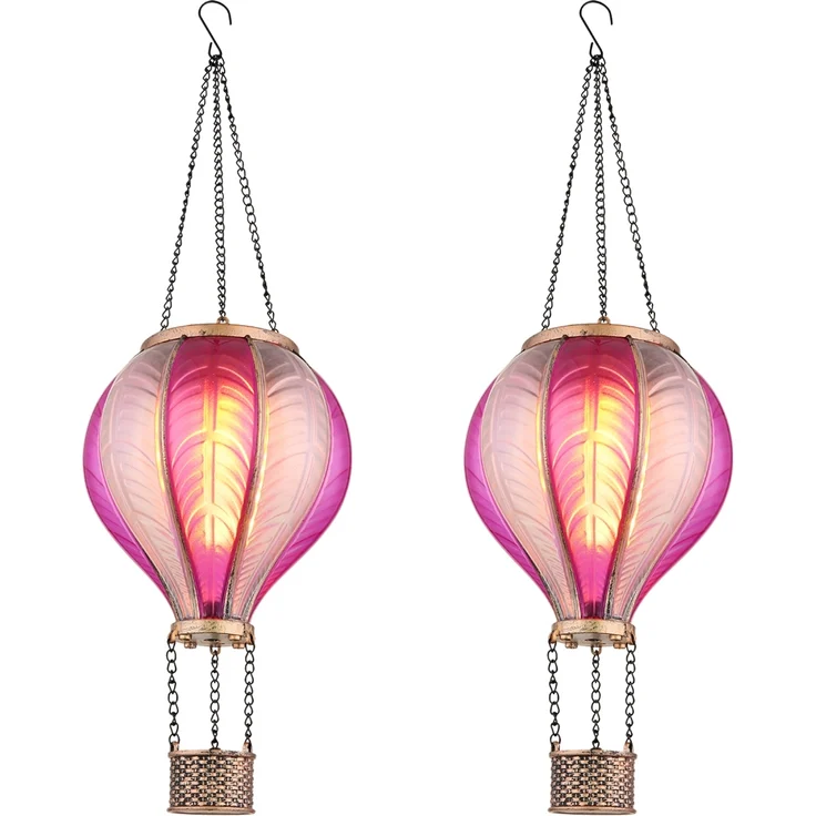 2er Set Deko Solarleuchte mit Heißluftballon in Pink & Rosa, Höhe 46,5cm – Bild 2