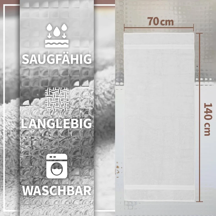 NatureMark 2er Pack DUSCHTÜCHER Premium Qualität 70x140 cm DUSCHTUCH Dusch-Handtuch Doppelpack Farbe: Weiß – Bild 2