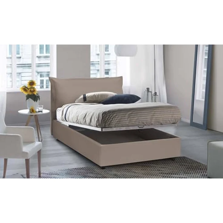 Talamo Italia - Quadratisches und halbes Bett Clara, Containerbett mit Kunstlederbezug, 100% Made in Italy, Frontöffnung, inklusive Matratze Cm 120x190, Turteltaube – Bild 4