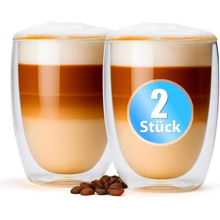 BigDean 2 Stück doppelwandige Latte Macchiato Gläser 300 ml – Kaffeegläser in Geschenkverpackung