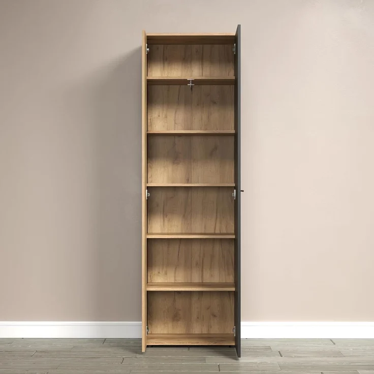 'Esteban' Garderobenschrank / Schuhschrank, Holz, grau und Eiche Evoke, 195 x 36 x 60 cm – Bild 7