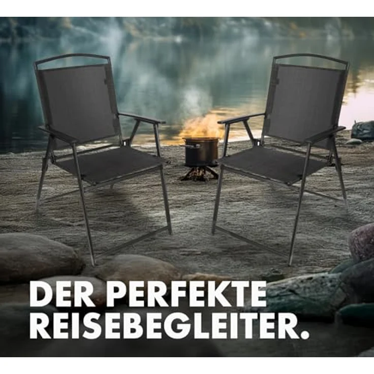 BRUBAKER Campingstuhl Bergamo - Camping Gartenstuhl - wetterfest und platzsparend (Balkonstuhl klappbar, 2 St), Klappstuhl für Garten, Terrasse und Balkon - Grau Meliert – Bild 7