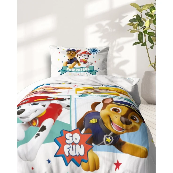 MTOnlinehandel Kinderbettwäsche Paw Patrol in 135x200+80x80 cm Biber/ Flanell, 100% Baumwolle, 2 teilig, Geschenkidee für Mädchen, kuschelig, weich für Herbst und Winter – Bild 1
