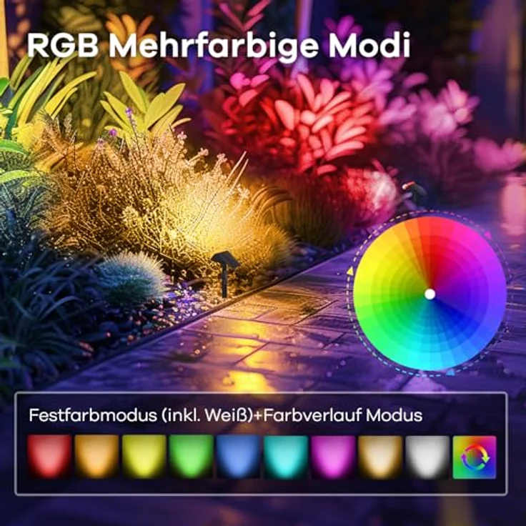 Linkind Halloween Bunte Solar Gartenleuchte für außen, RGB & Weiß 10 Modi Solar Außenlampen mit Ladeindikator & Ultra-lange Leuchtdauer, Winterfest Solarstrahler für Party, Weihnachten, 3 Stück – Bild 5