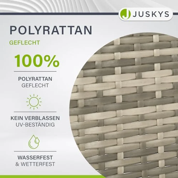 Juskys Polyrattan Gartentisch Yoro wetterfest - Balkontisch 60x60 cm eckig - Rattan Beistelltisch mit Glasplatte - kleiner Tisch für Balkon - Grau – Bild 5