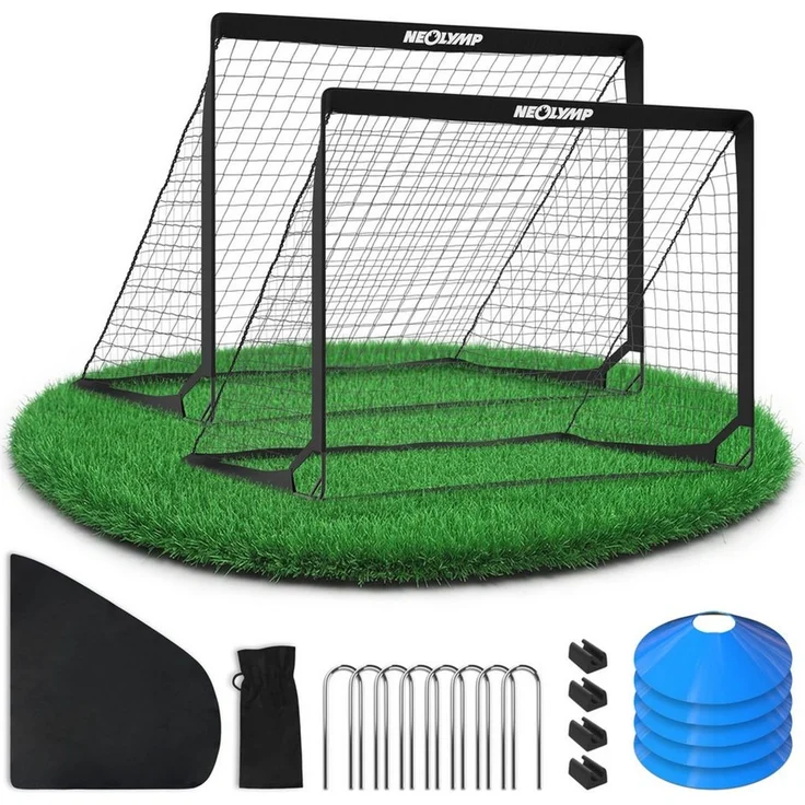NEOLYMP Fußballtor Kinder Set – Faltbare Tore für Garten – Robuste 9 mm Fiberglas-Stangen (Ideal für Fußball-Training & Spiel Spaß - Fußball Trainingszubehör), Fußballtor mit Hütchen, Karabinern, Indoor-Füße & Tragetasche – Bild 1