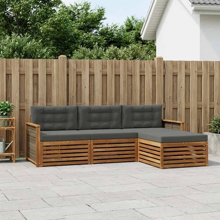 vidaXL Outdoor-Sofagarnitur 4 stk. 3-Sitzer Natur und Anthrazit 3383200