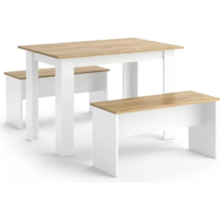 Vicco Eckbankgruppe 'Sentio', Weiß, Esszimmer mit Tisch und 2 Bänken, Holzwerkstoff, 112x73x73.6 cm – Bild 1