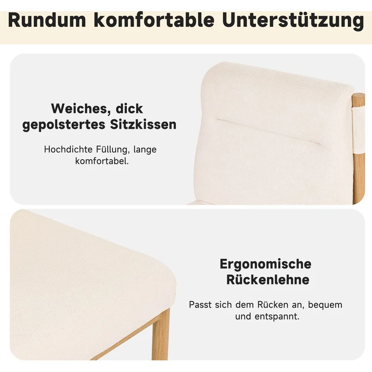 Merax Esszimmerstuhl (Set, 4 St) Eisengestell in Eichenholz-Optik , 4er Set Polsterstühle Wohnzimmerstuhl Sherpa-Stoff Beige – Bild 5