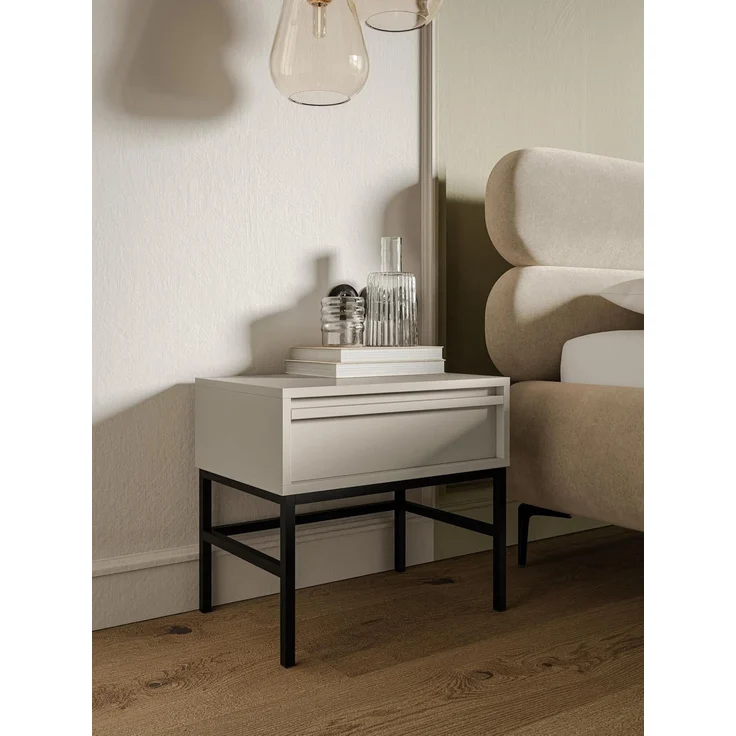Selsey 'Evo' Nachttisch mit Schublade, greige mit schwarzem Metallgestell, ca. 44 x 50 x 34 cm – Bild 4