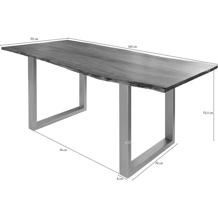 Baumtisch Akazie 140x90x76 natur Beine silber matt FREEFORM 3 – Bild 8