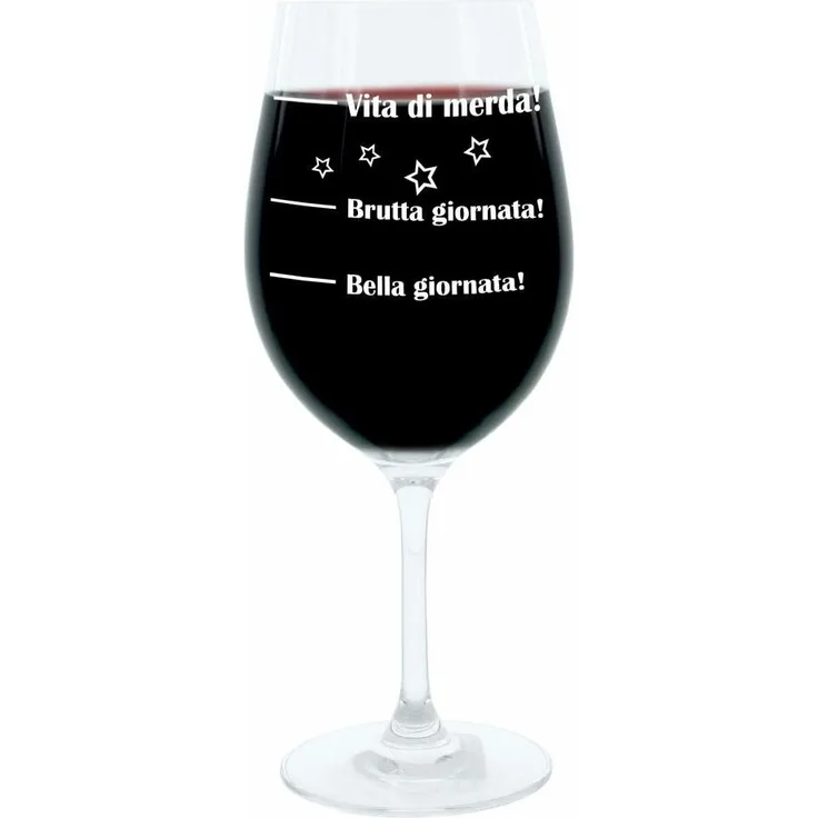 Leonardo Weinglas XL, Bella Giornata!, Brutta Giornata!, Vita Di Merda!, Geschenk Stimmungsglas mit lustiger Gravur Auf Italienisch, Mood Wein Glas, 610ml